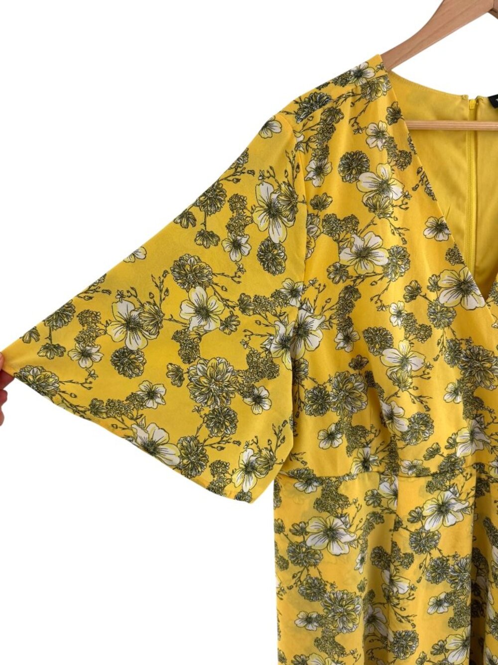 Torrid‎ Yellow Black Floral Print Flutter Sleeve Chiffon Dress Size 22 Summer - Picture 4 of 8